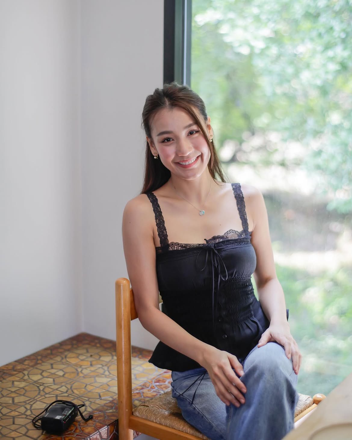 Black cottage lace top
