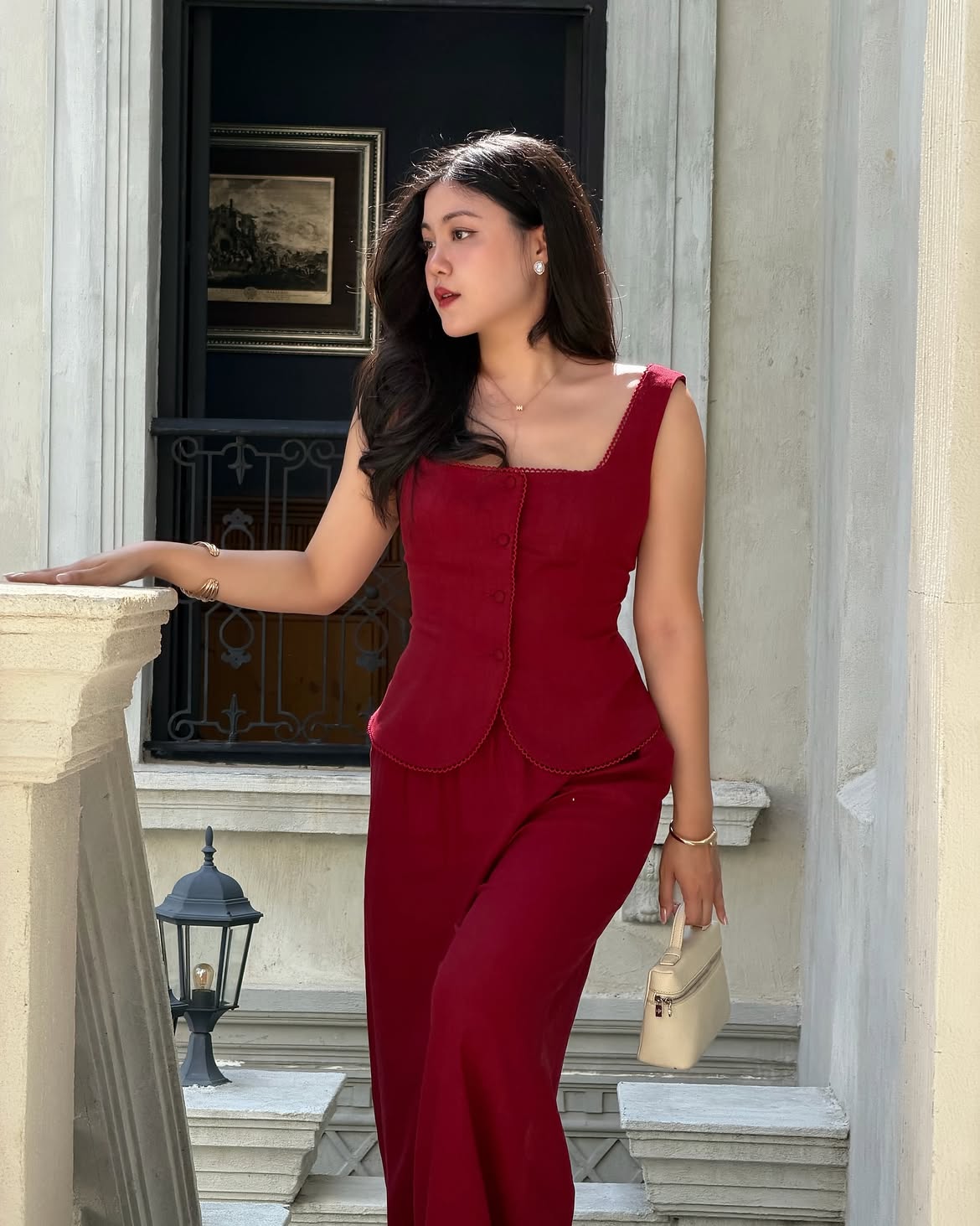 Cherry classic pant vest set