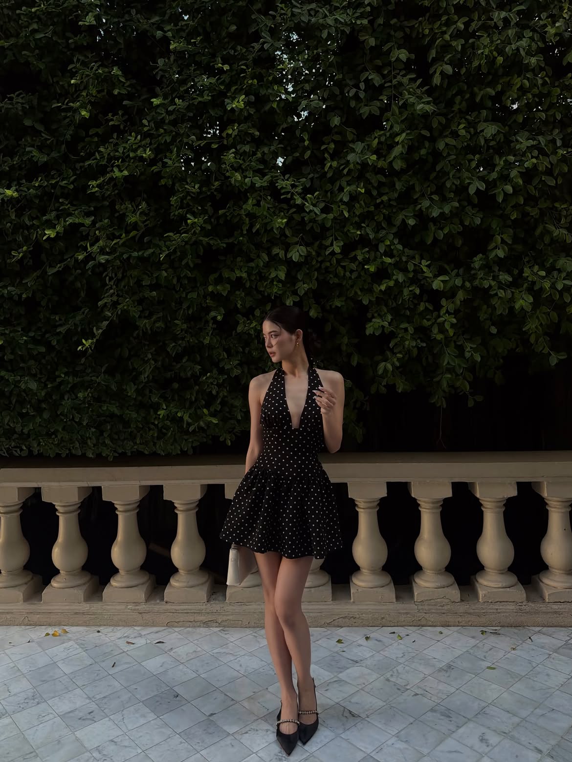 Black mini polka halter dress